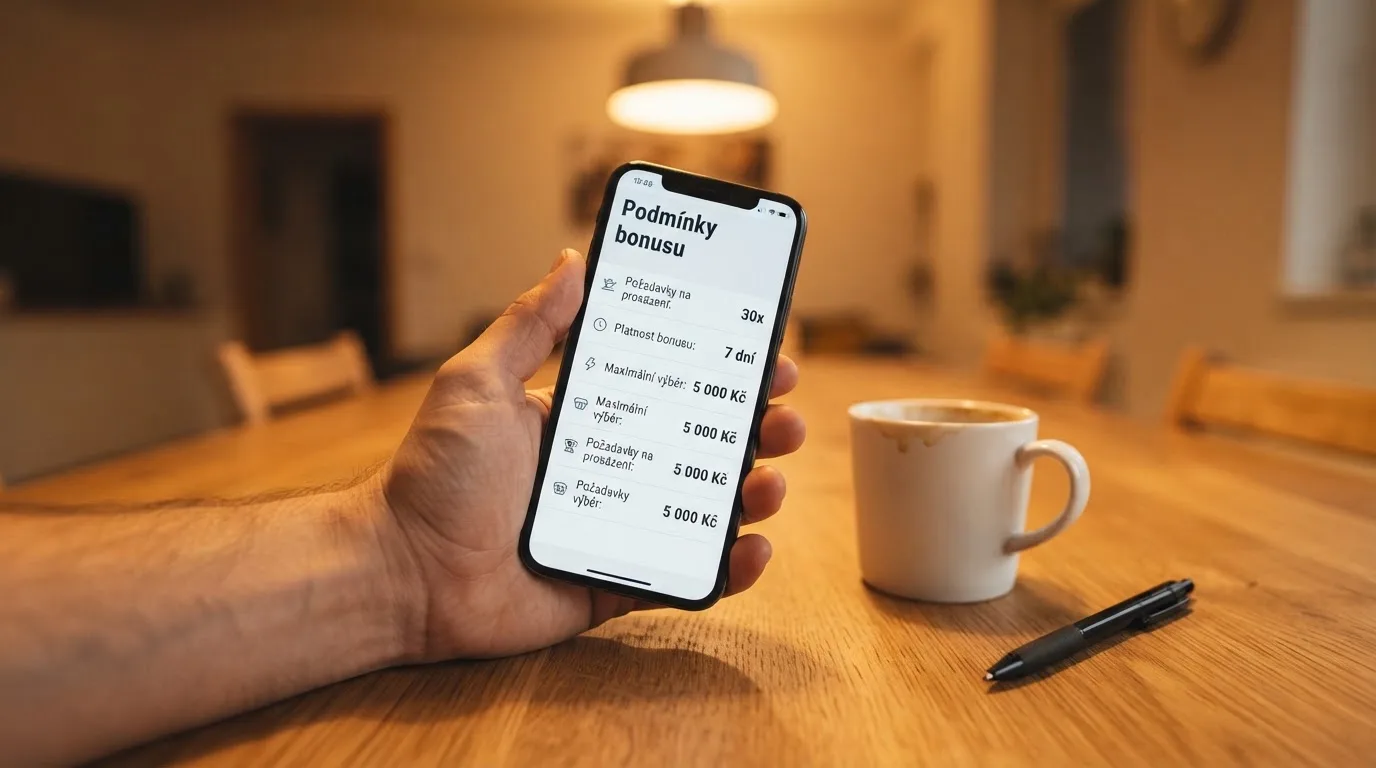 Detail registračního bonusu s výpisem podmínek — protočení, platnost a maximální výběr