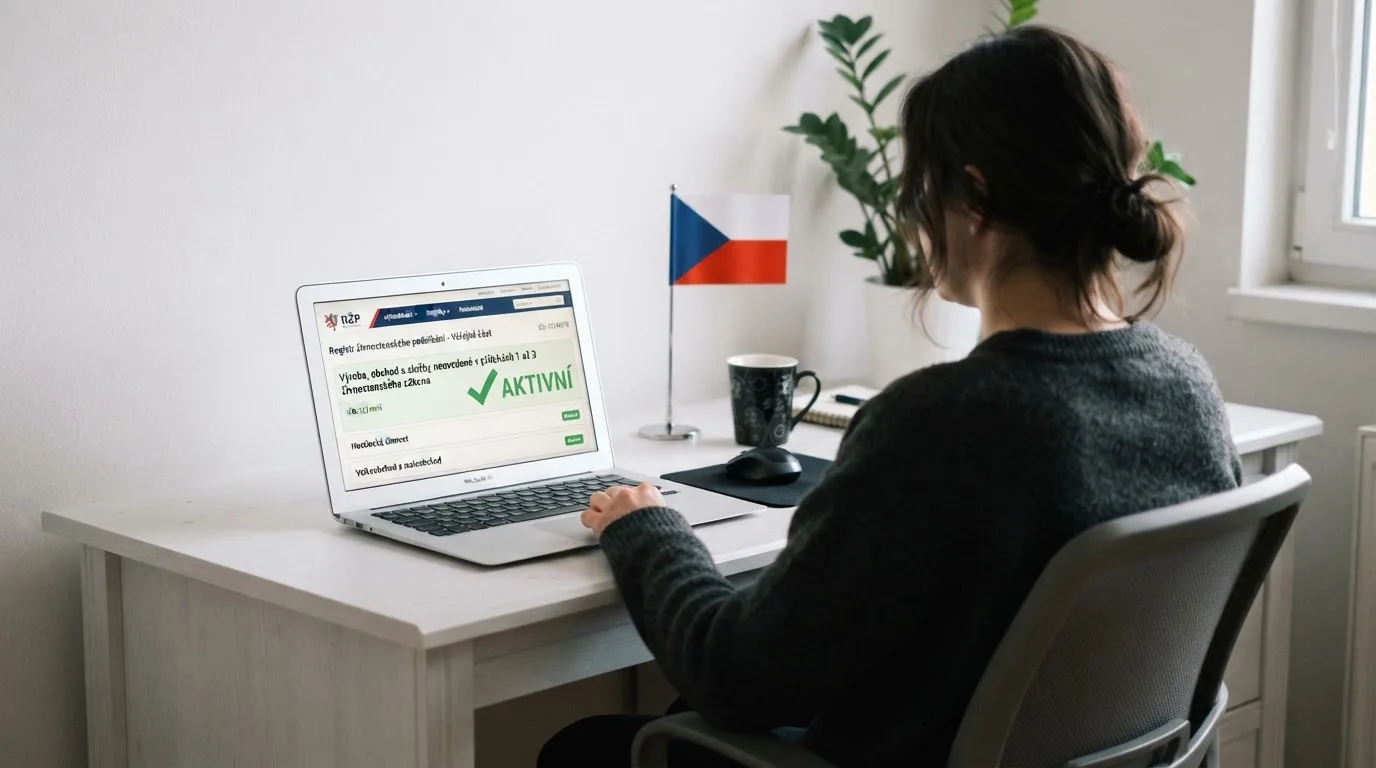 Úřední dokument s razítkem Ministerstva financí ČR a textem zákona o hazardních hrách, v pozadí vlajka ČR