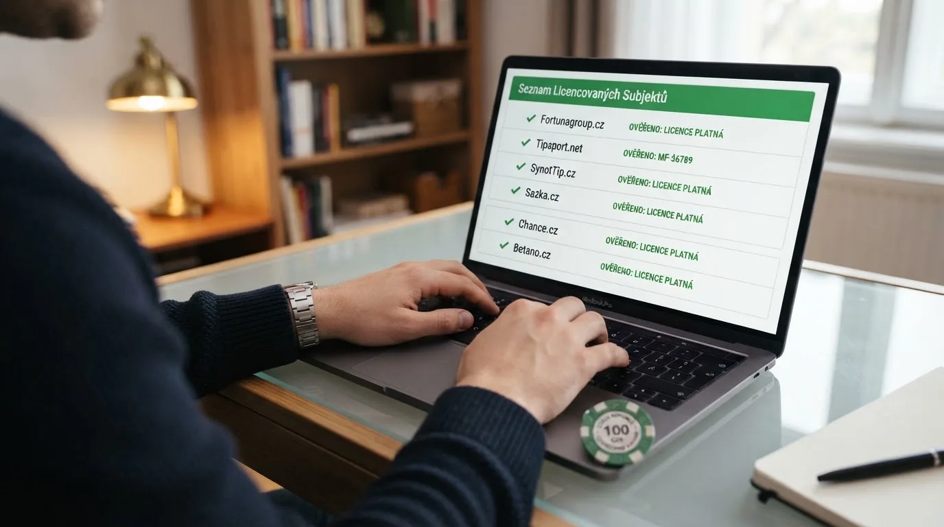 Detail úřední listiny s razítkem Ministerstva financí ČR vedle loga licencovaného casina