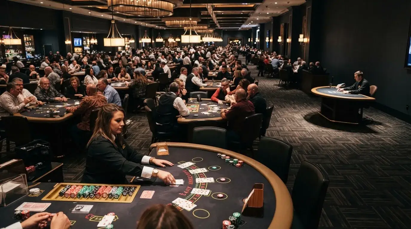 Srovnávací přehled deseti českých online kasin — sloupce s počtem blackjackových stolů, minimální a maximální sázkou a poskytovateli live platforem