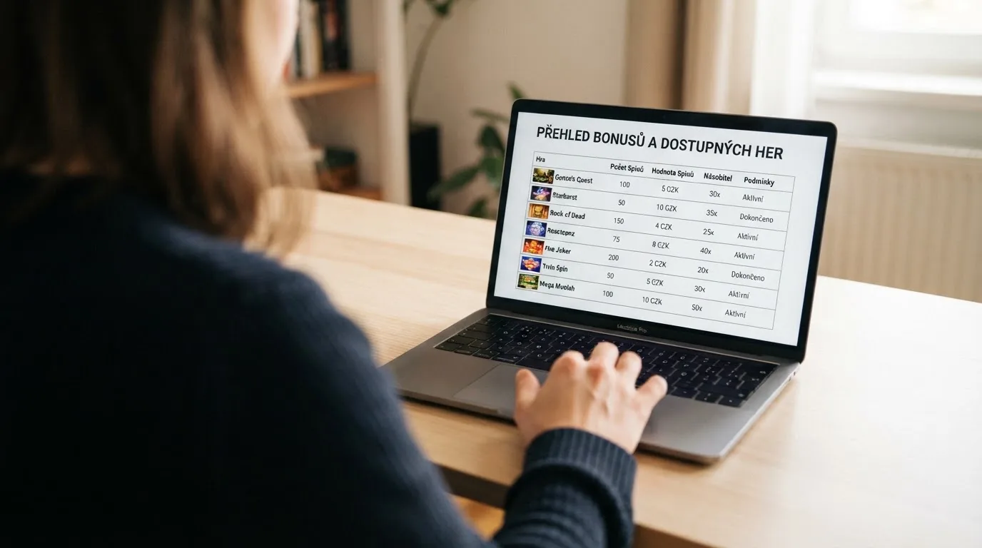 Srovnávací tabulka deseti českých licencovaných casin s počtem otoček zdarma, hodnotou za spin, požadavkem na protočení a způsobilým automatem